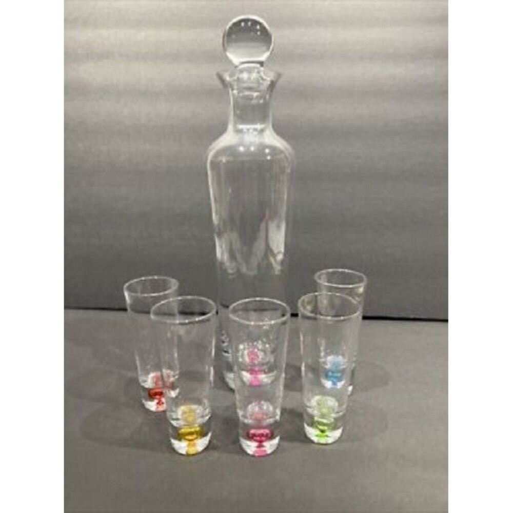 6 PIECE SET 🥂 Martini COCKTAIL Glass Drink Set COLOR DROP w DECANTER Glasses